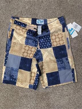 Fresh by Drill Clothing Co Bandana Patchwork Shorts Small NWT Navy D2307-Y2779